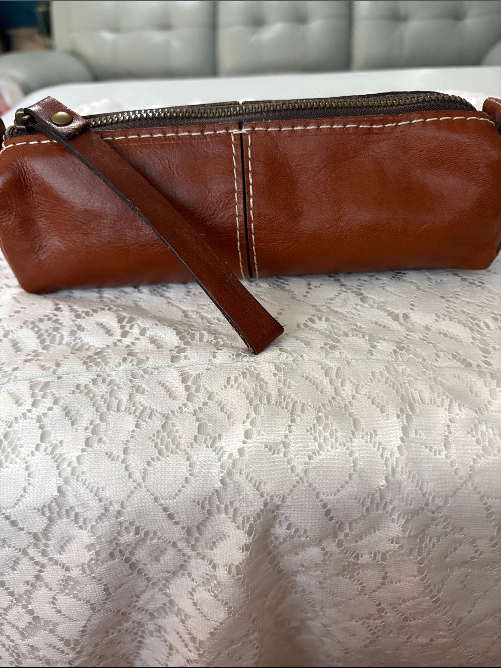 Patricia Nash brown leather wristlet, GUC
